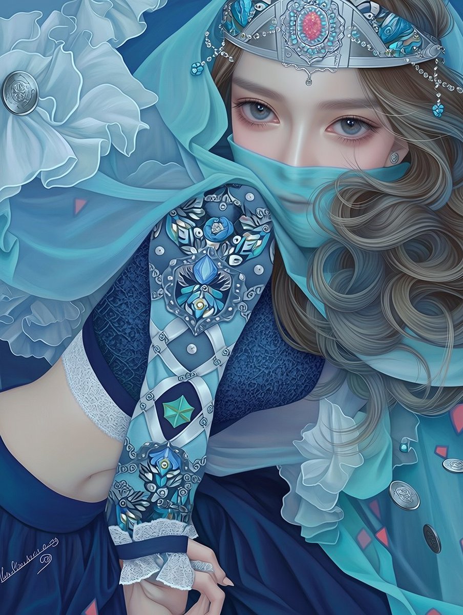 Ornate Blue Belly Dancer Illustration