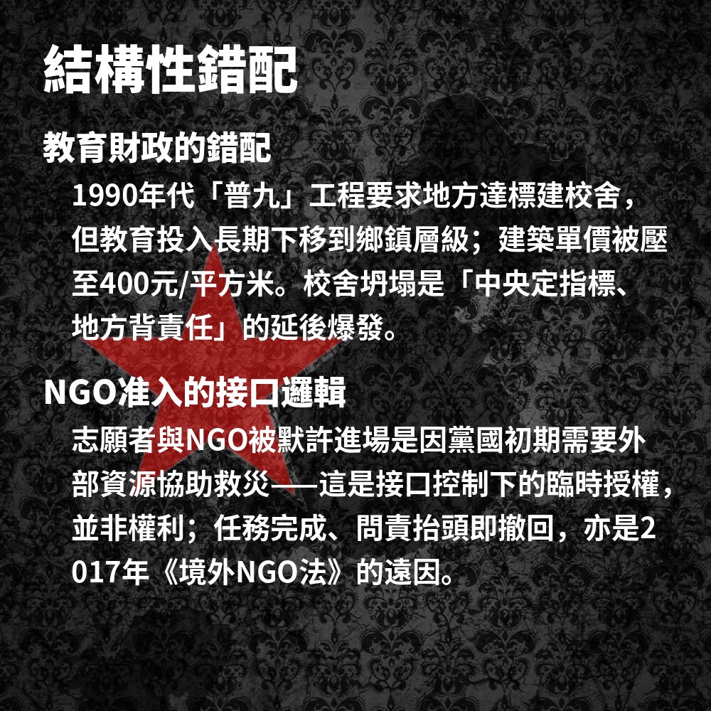 Ansel_Flipradio's tweet photo. 2008年5月12日，1四川汶川发生8.0级特大地震，6.9万人罹难、1.79万人失踪，逾5,000名中小学生死于坍塌的豆腐渣校舍。震后短暂的「公民社会元年」很快被反转——黄琦、谭作人、艾未未等公民调查发起者相继被打压，遇难学生名单至今未由政府公布。
#极权中国史历史上的今天 https://t.co/QzfuIQ9QDC