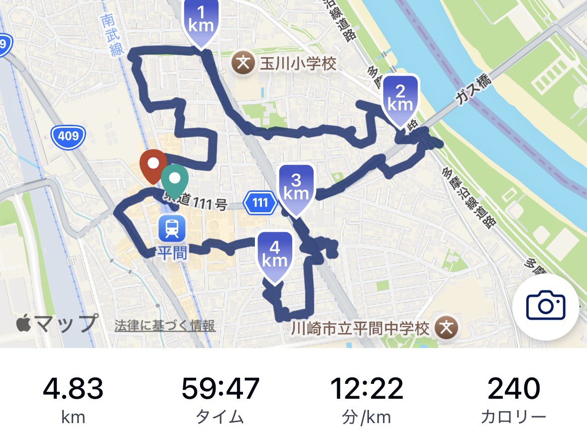TAPIOKAIngress's tweet photo. 平間で上を向いて歩こう（12連ミッション）

平間駅から駅周辺（主に東側）を一周します。約4.8km徒歩60分でクリア。

住宅地メインで平坦な道のり。初めて歩くエリアでしたが、ポータルが密集している箇所が多く、CFを作りながら楽しめました。
#ingress https://t.co/aeVKUmXHyQ