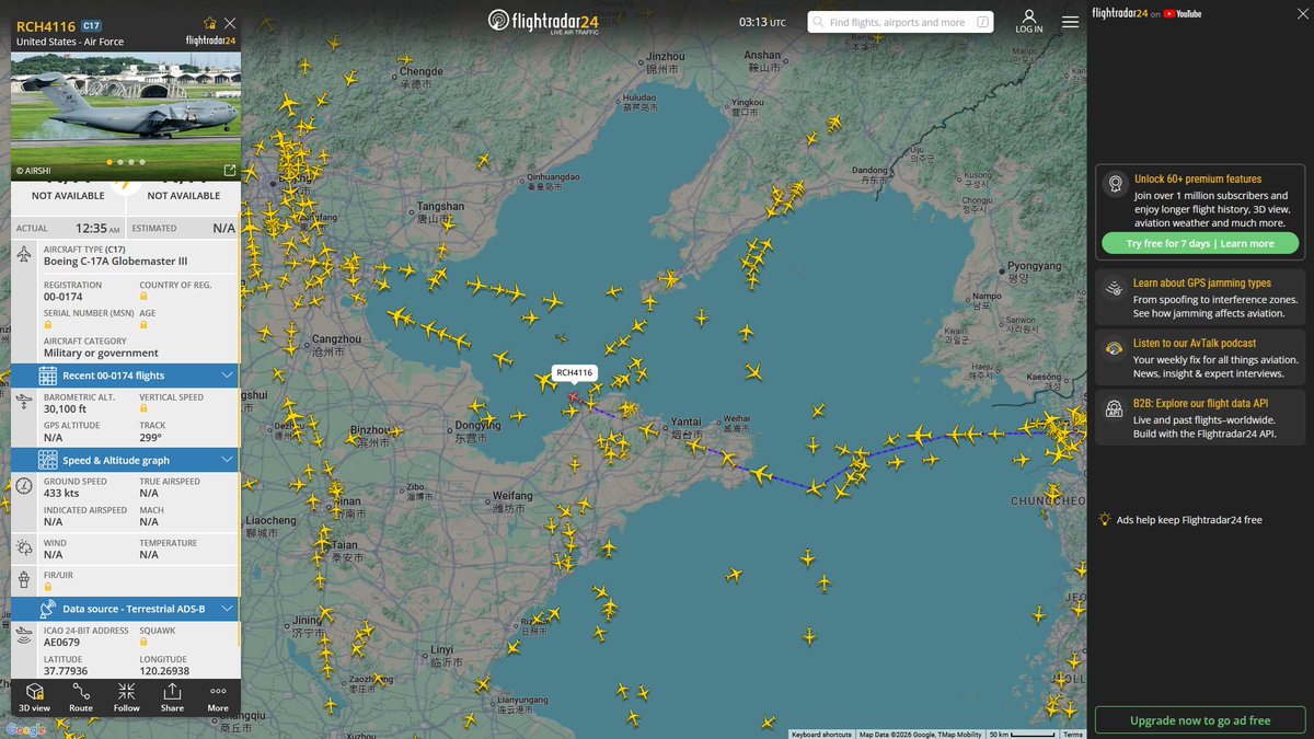 AIYeyENGDdJkjTr's tweet photo. May 12, 2026
#Joint Base Andrews #Anchorage #Misawa Air Base #Beijing, China #Misawa Air Base ==> #Beijing, China

#RCH4116 / #RCH4565 #AE0679 USAF C-17A Globemaster III https://t.co/kooXoXPVBK