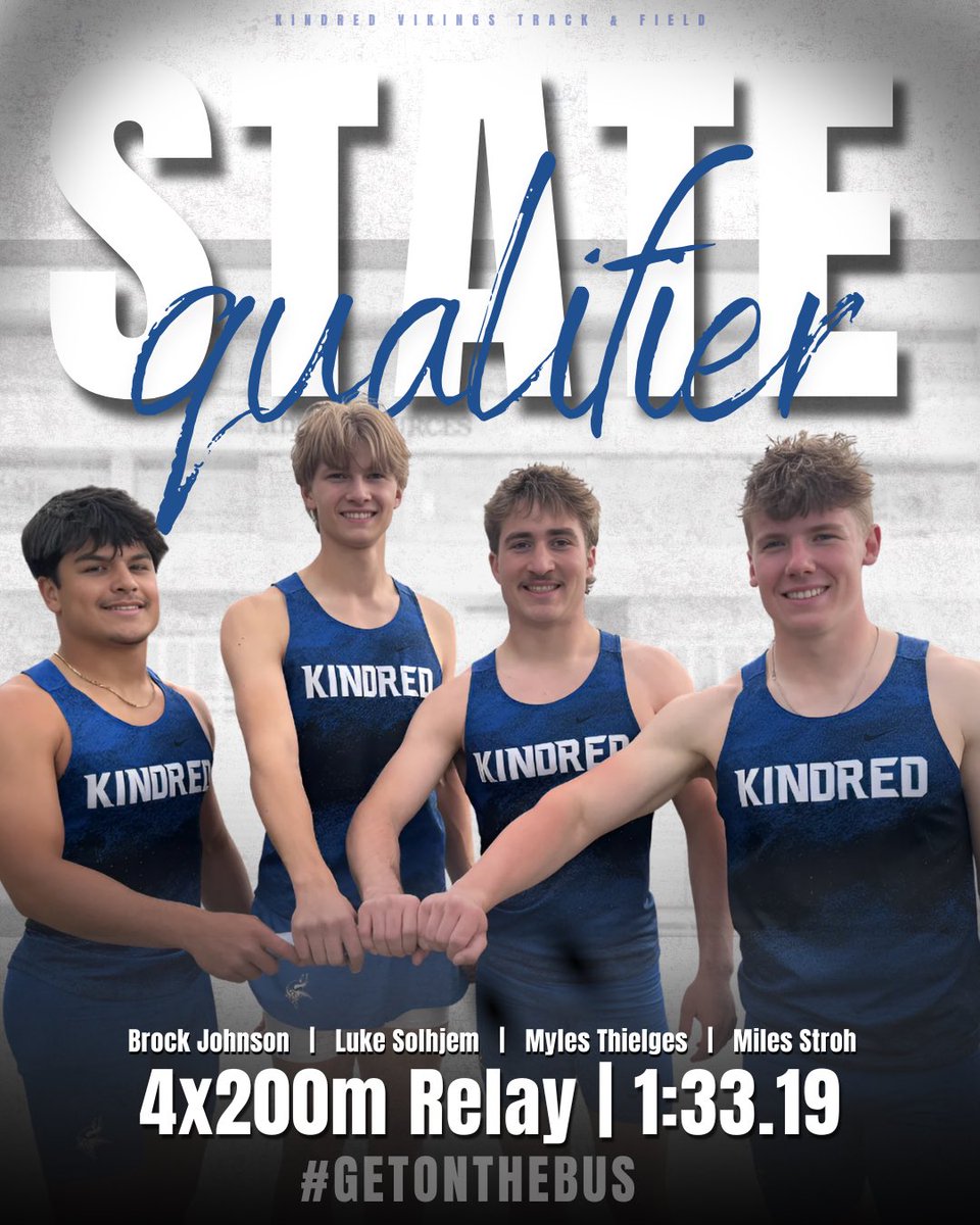 khstrackfield1's tweet photo. 💥STATE QUALIFIER💥
🥇EVENT CHAMPION🥇

New combo of the 4x200m Relay - still SQ and won the event! Congrats guys! 👏🏻👏🏻

🏆 4x200m Relay
🥇 Brock, Luke, Myles, Miles
⏰ 1:33.19

#getonthebus https://t.co/EFbg7n02cC