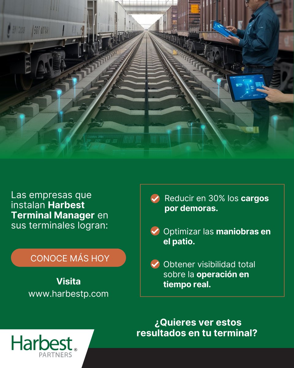 HarbestPartners's tweet photo. HTM ayuda a ver, medir y coordinar mejor la operación ferroviaria. Más visibilidad. Más control. Mejores decisiones en patio.
👉 Conoce más sobre Harbest Terminal Manager en: https://t.co/49Xyn1dZc3

#ferrocarril #últimamilla #tecnología https://t.co/0IdqaMOAhx