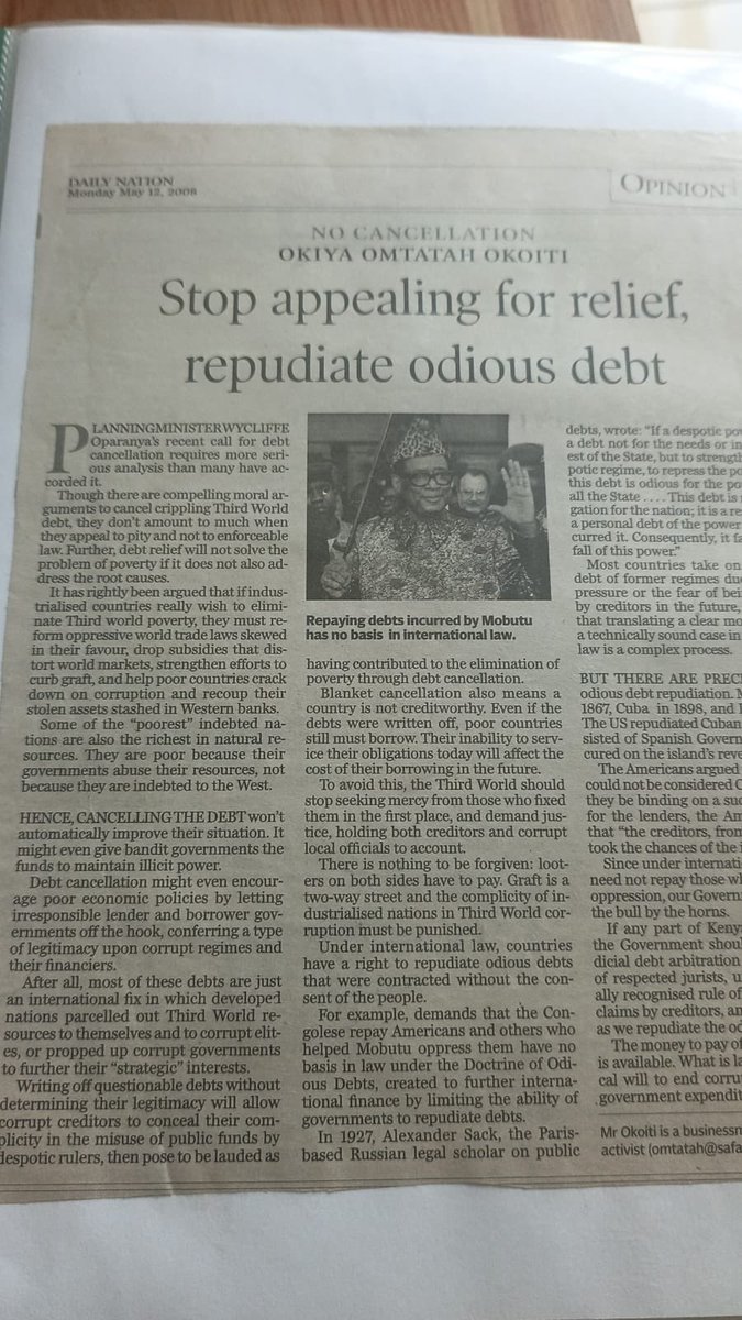 On this day, 18 years ago, on 12 May 2008, I published my first article in the <a href="/NationAfrica/">Daily Nation</a> challenging the injustice of odious debt.

I argued then, as I do now, that debts incurred against the interests of the people cannot morally or legally be imposed on generations that