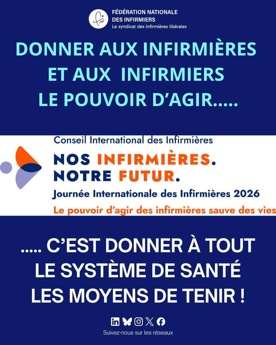FNIofficiel's tweet photo. 📅 12 MAI 2026 — Journée internationale des infirmières 💙

Chaque jour, les infirmières et les infirmiers tiennent notre système de santé à bout de bras.  
Ils soignent, accompagnent, rassurent, coordonnent… souvent dans des conditions de plus en plus difficiles.

En cette Journée internationale des infirmières, la FNI réaffirme une conviction forte :  
👉 Donner aux infirmières et aux infirmiers le pouvoir d’agir, c’est donner à tout le système de santé les moyens de tenir.

Reconnaissance, confiance, autonomie, moyens : il est temps de faire des infirmières une priorité politique et sanitaire.

👏 Nos infirmières. Notre futur.

#JII2026 #NosInfirmièresNotreFutur #Infirmières #Infirmiers #PouvoirDAgir #Santé #IDEL #FNI