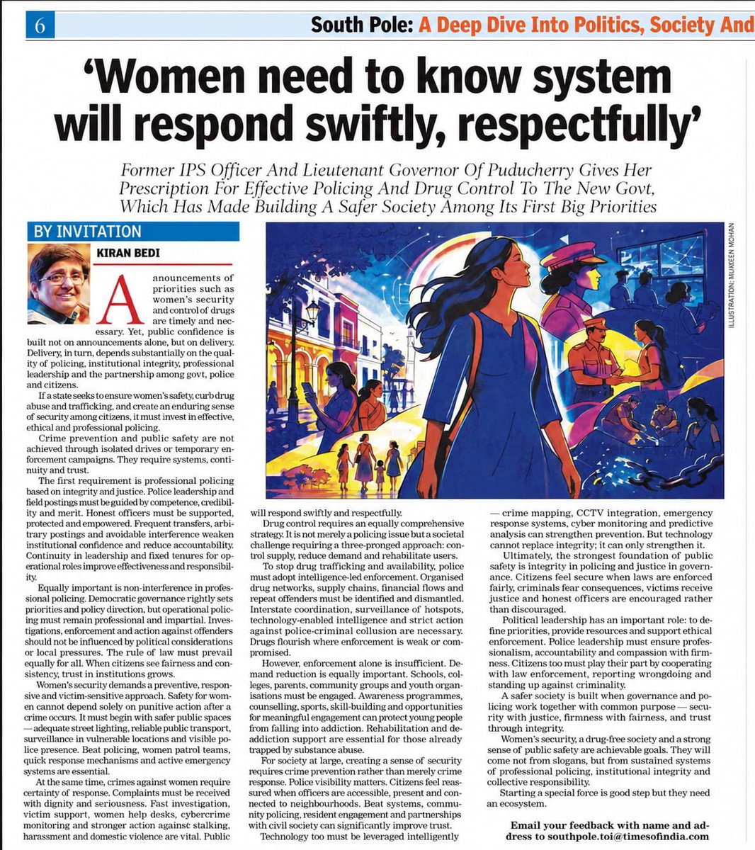 thekiranbedi's tweet photo. @TVKVijayHQ for you and your Team Honble Chief Minister
For #TamilNadu #Policing to enhance crime prevention.
Will benefit all—women and control trafficking and abuse.
In @timesofindia South Edition
#SouthPole https://t.co/L5Itocyufk