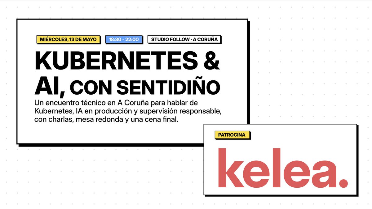 gpul_'s tweet photo. ✨ Kelea patrocina Kubernetes &amp; AI, con sentidiño y mañana estarán con nosotros 🙌

¡Aprovecha la oportunidad para charlar con su equipo durante el networking!

https://t.co/5JLxTIjWjK

🗓️ Mañana, 13 de mayo · 18:30
📍 Studio Follow, A Coruña https://t.co/8HxAhA0Mj6