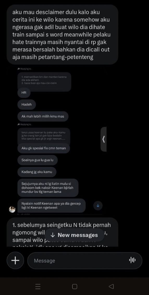 WilonaJKT48's tweet photo. Konteksnya kamu naksir Keenan terus bitter ke aku hingga akhirnya nyindir dan sebar kebencian tentang aku di tl. aku ga merasa ada masalah sama kamu ya, Noel. Atas dasar apa kamu badmouthing aku begitu? @zecith @tiny_dayen @Jungwun @Yujiin @Hannil @kyaapark @Keoiho @nikiw @Wintnr https://t.co/F7u11fPYGe