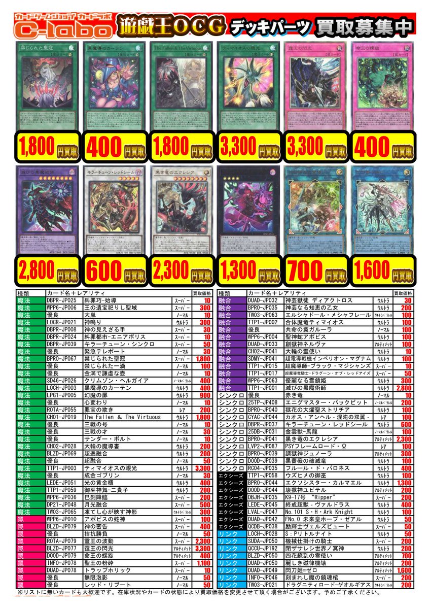遊戯王カード　大量出品　デッキ多数　パーツ取りに 遊戯王OCG買取情報】 デッキパーツのお買取情報を更新しました‼ 最新弾
