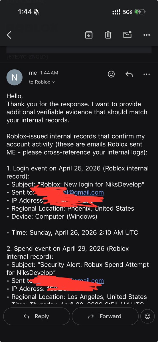 Nik99rbx's tweet photo. @Roblox @Roblox_RTC @robloxdevrel @SharkBloxYT My account NiksDevelop was breached, 660,000+ robux are being USD sold and laundered on it and ROBLOX support tells me “can’t verify ownership”. 2FA and security weren’t enough to receive a single email before I was signed out. what? https://t.co/rQgtk9oSgq