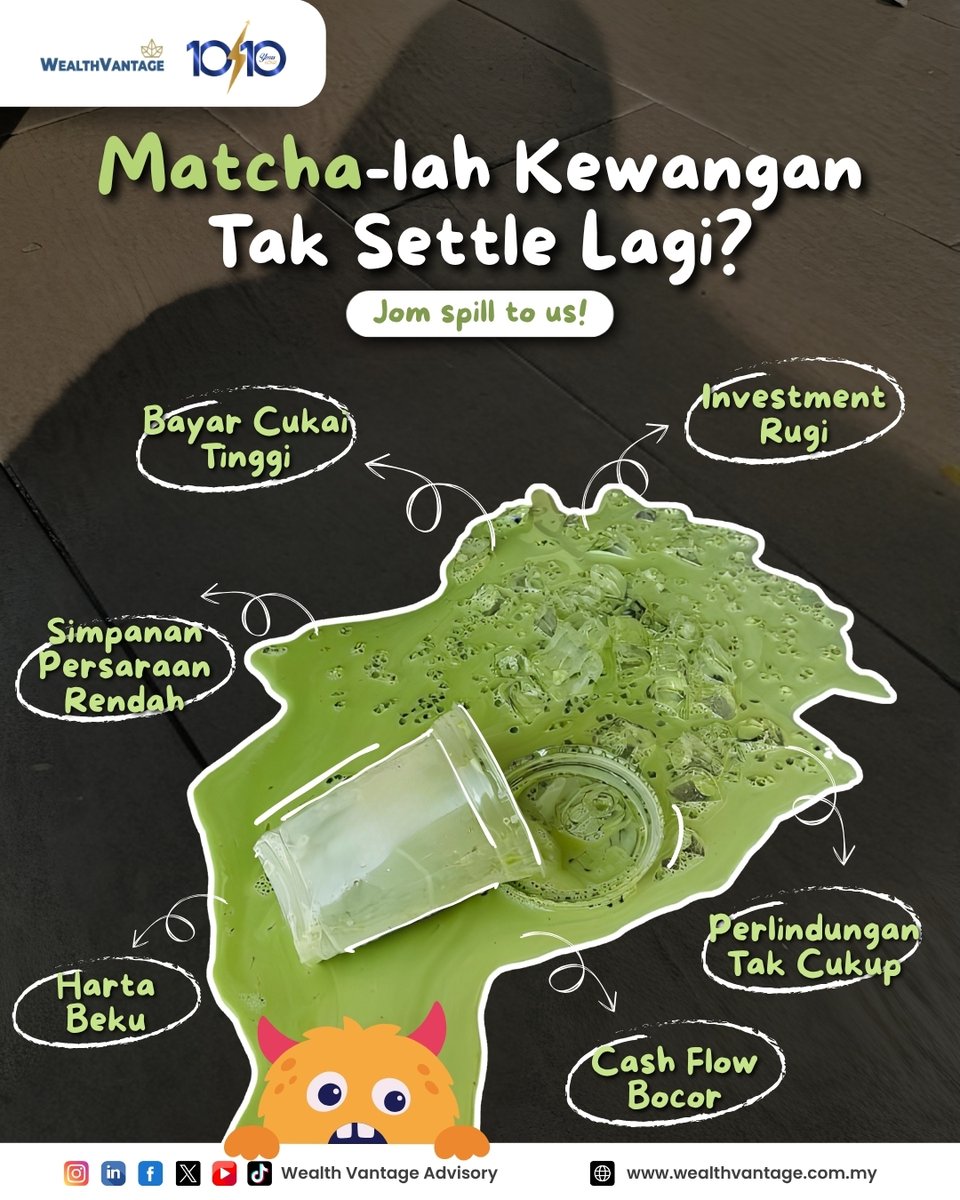wealthvantagemy's tweet photo. Matcha-lah kewangan tak settle lagi? Jom spill to us! 
#WealthVantage #WealthVantageAdvisory #FinancialPlanning #Finance #UrusKewangan https://t.co/ZVvGq0poz2