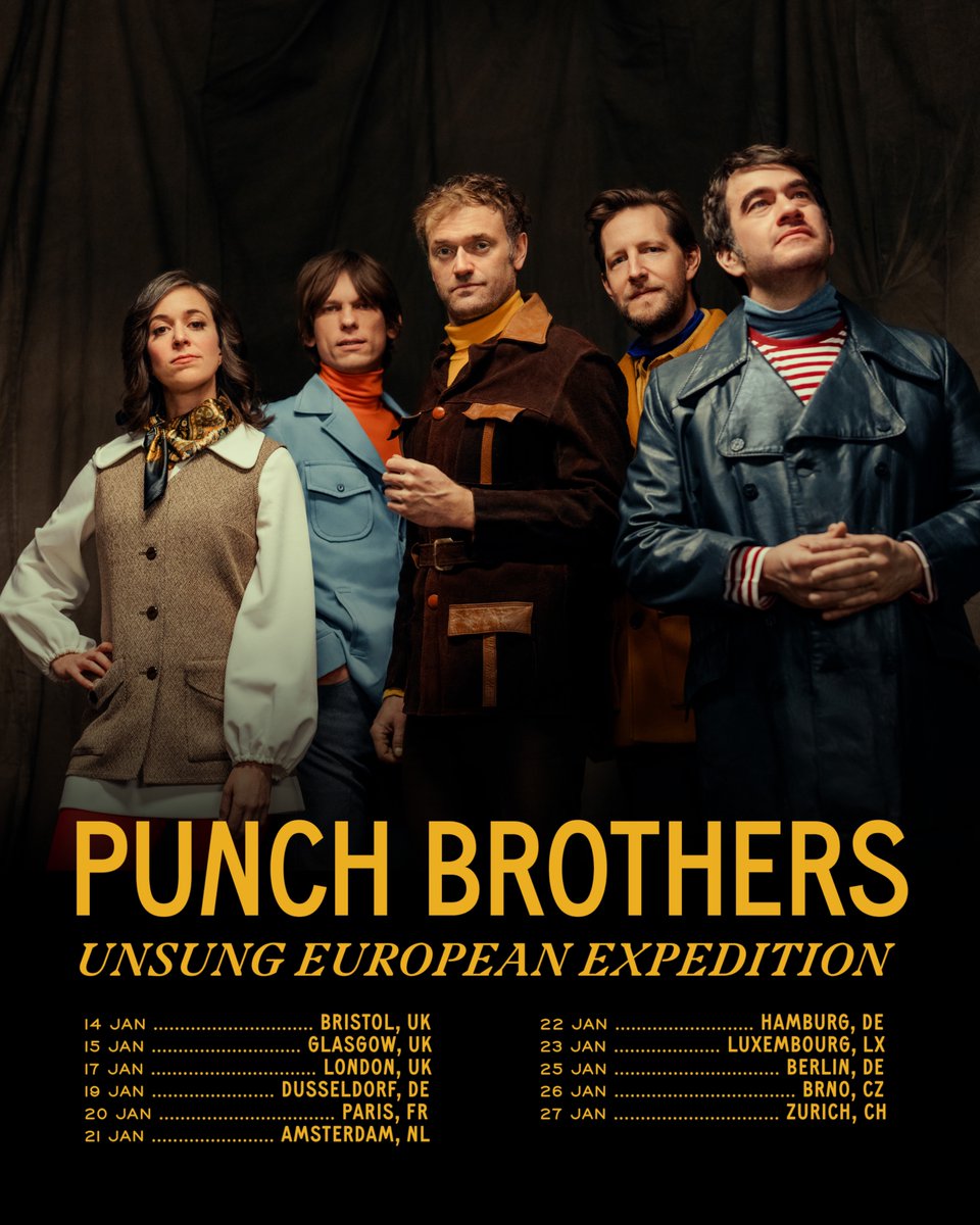 punchbrothers's tweet photo. JUST ANNOUNCED: As we prepare to embark on our most daring mission yet in the name of bringing essential string band music to the furthest reaches of our world and worlds beyond, we’re thrilled to announce that Europe is IN. 

Most shows on sale Friday. https://t.co/9S6Xf2UQKp https://t.co/zSxDWgCX5m