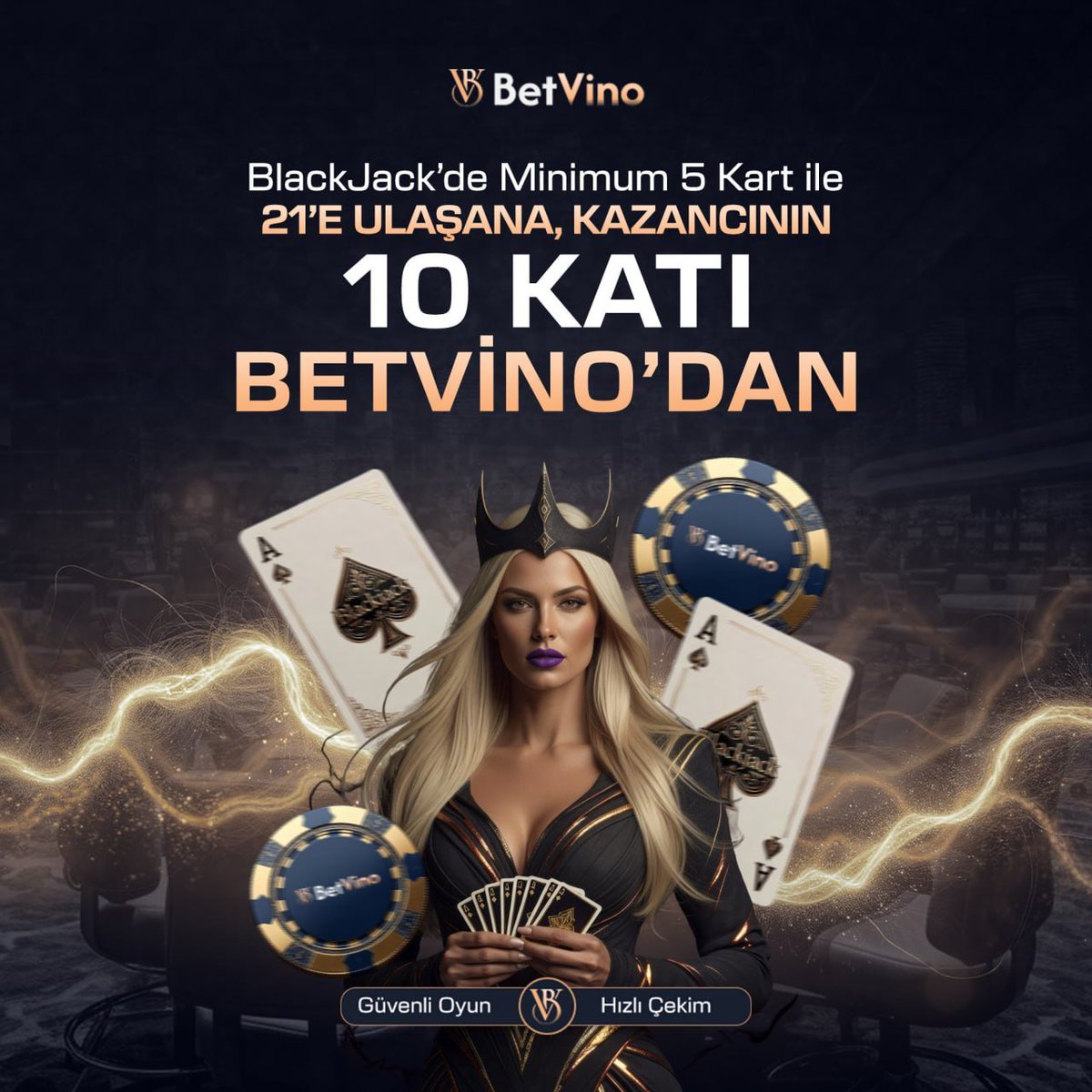 Vinoguncel's tweet photo. ♠ BetVino’da Blackjack’e özel avantaj seni bekliyor. 

🃏Minimum 5 kartla 21’e ulaştığında, kazancının 10 katı BetVino’dan!

🎮  𝗚𝘂̈𝗻𝗰𝗲𝗹 𝗚𝗶𝗿𝗶𝘀̧: https://t.co/NjY14pfddJ

#slot #Betvino #bonus #freespin #kupon https://t.co/6tK0AlTu1g