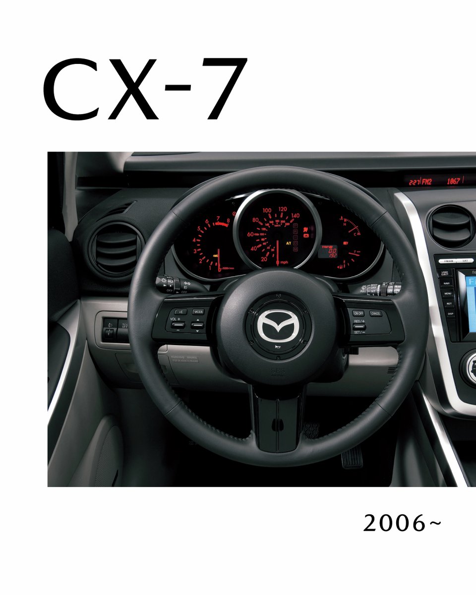 Mazda_PR's tweet photo. ◇MAZDA SUVのDNA〜CX-7〜◇
2006年に発売した「CX-7」は、スポーツカーとSUVの特徴を融合させた「スポーツクロスオーバーSUV」という新しいジャンルを提案しました。

大きく傾斜したフロントウインドウや力強く張り出したフェンダーなど、スポーツカーのような躍動感あるスタイリングが特徴です。

そしてCX-7は、「CX-」のネーミングを与えられた最初のマツダ車でもあります。

CX-7との思い出があれば、ぜひ教えてください。
