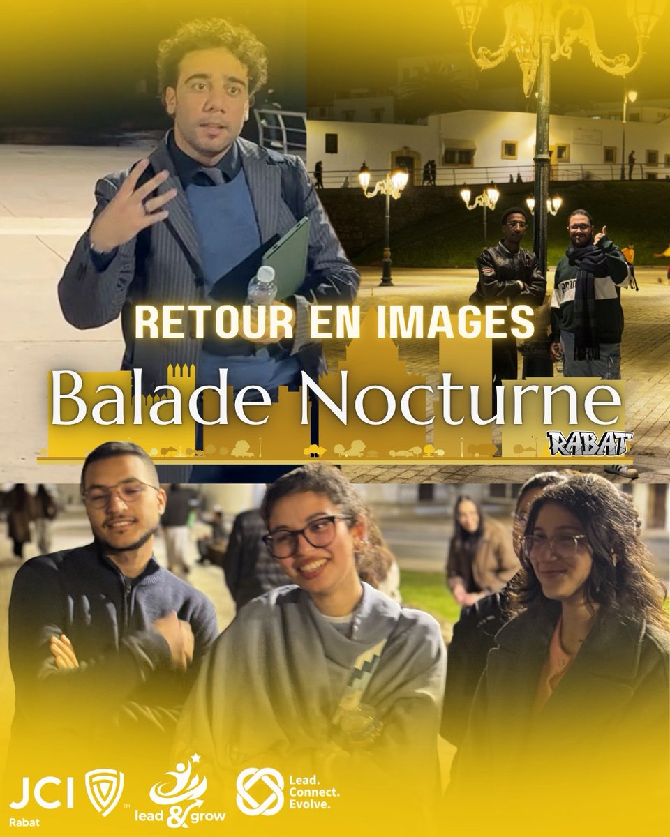 JCI_RABAT_'s tweet photo. Retour sur notre balade nocturne à Rabat 🌙✨

Un beau moment de partage, de convivialité et de cohésion entre les membres de la JCI Rabat au cœur de notre capitale 🤝

#JCIRabat #Rabat #BaladeNocturne #Cohésion #Leadership https://t.co/TofnqQhuvT
