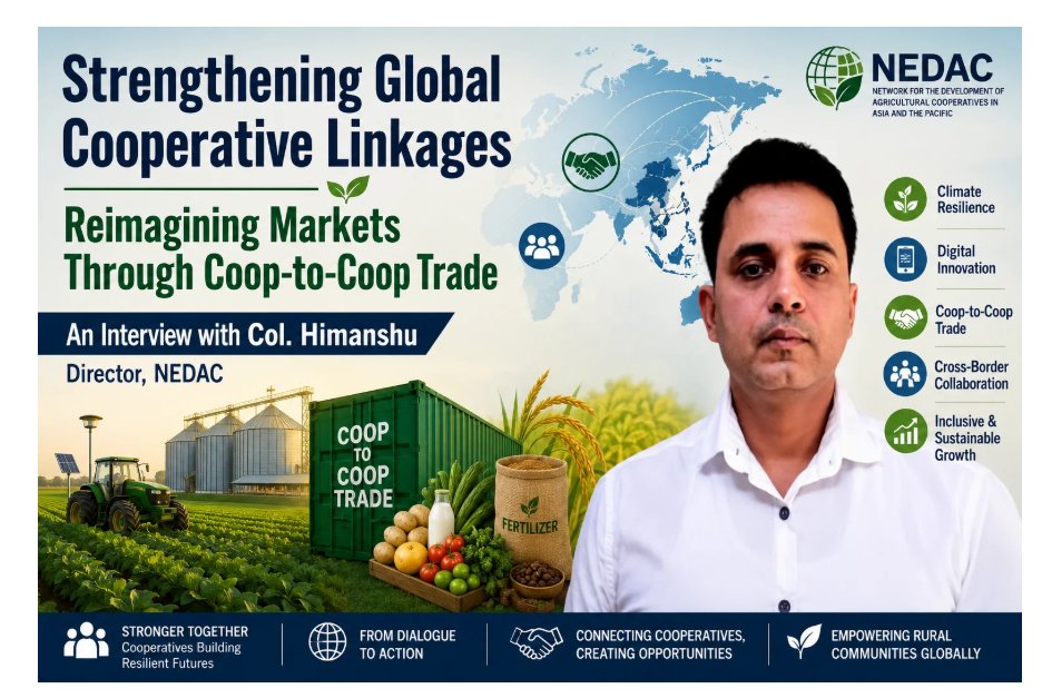 OfficialNedac's tweet photo. We’re excited to launch the first edition of Coop Talks India featuring Col. Himanshu, Director, NEDAC, sharing insights on global cooperative linkages, Coop-to-Coop trade, and building a more sustainable future together.
𝗥𝗲𝗮𝗱 𝗺𝗼𝗿𝗲:
https://t.co/Wgu7sE7hYs https://t.co/rAG5oewJpP