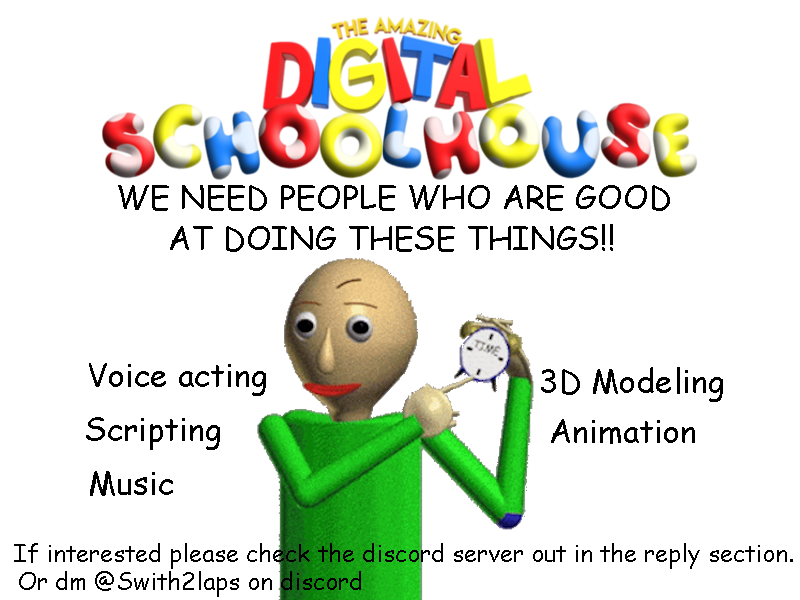 ohhiwelcometomy's tweet photo. Just a repost,
IF YOU ARE EXPERIENCED AT DOING THESE THINGS.
If interested, please check the reply section and join our server,
(RT so we can get a bit more attention!!) #baldi #baldibasic #tadc #digitalcircus https://t.co/KM9HXmgbmV