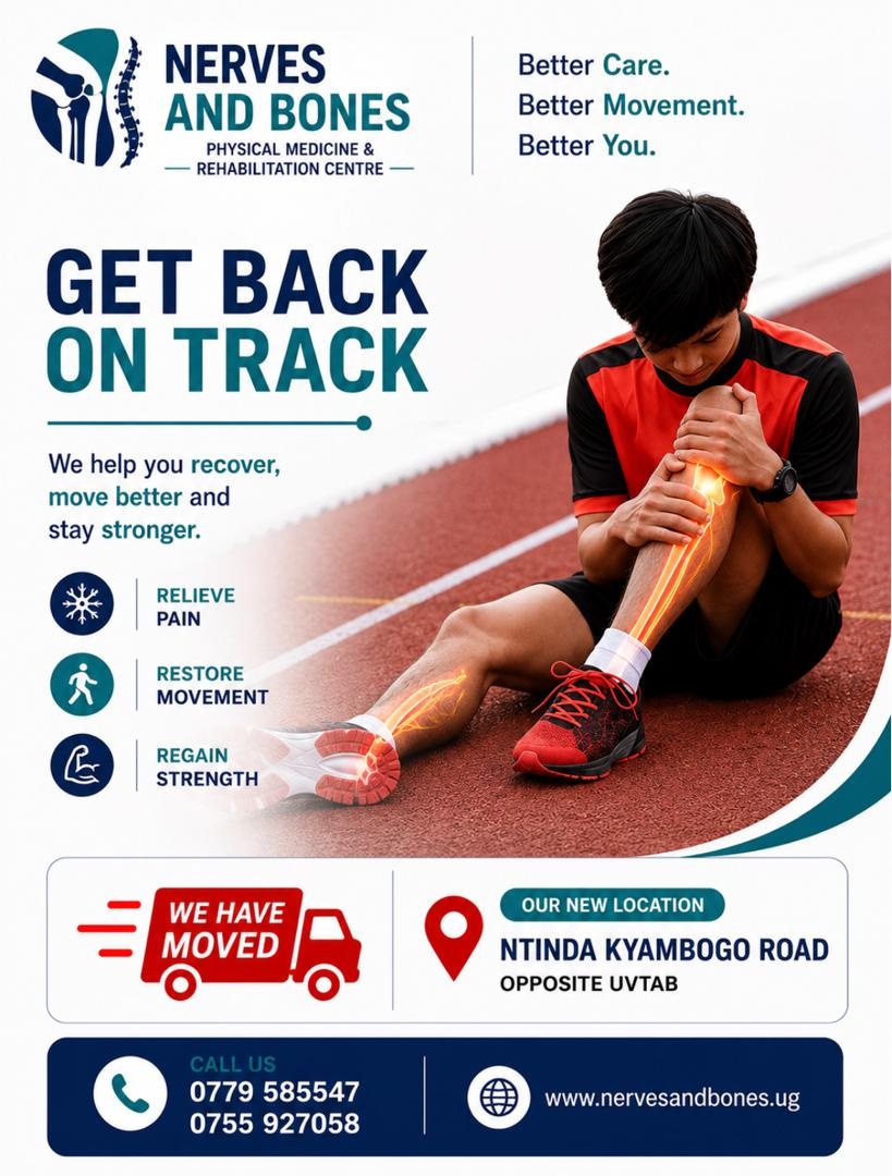 nervesandbones's tweet photo. Get back on track with expert care at Nerves and Bones Rehab Center 

We help you relieve pain, restore movement, and regain strength.

📍 New Location: Ntinda Kyambogo Road, Opposite UVTAB
📞 0779 585547 | 0755 927058
🌐 Book an Appointment: https://t.co/yeL3Nx7Cla https://t.co/HEvq1aF36p