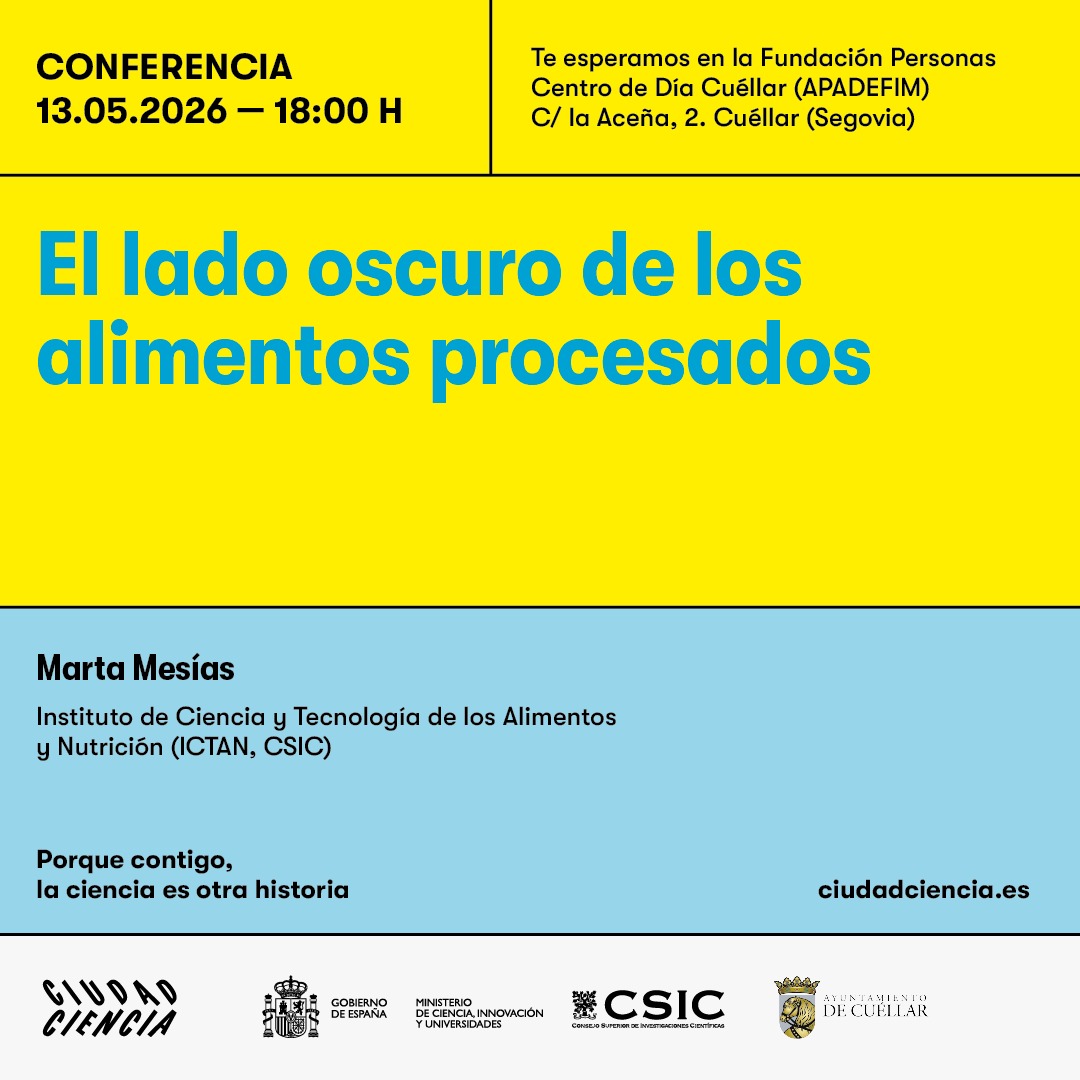 Apadefim's tweet photo. 🔬 La ciencia vuelve a acercarse a Cuéllar de la mano de Ciudad Ciencia.
📅 Mañana, miércoles 13 de mayo
🕕 18:00 h
📍 Centro de Día Mar de Pinares (C/ La Aceña, 2)
Acogemos la conferencia:
🗣️ “El lado oscuro de los alimentos procesados”
🎟️ Entrada libre hasta completar aforo. https://t.co/QbDsrYZ2zk