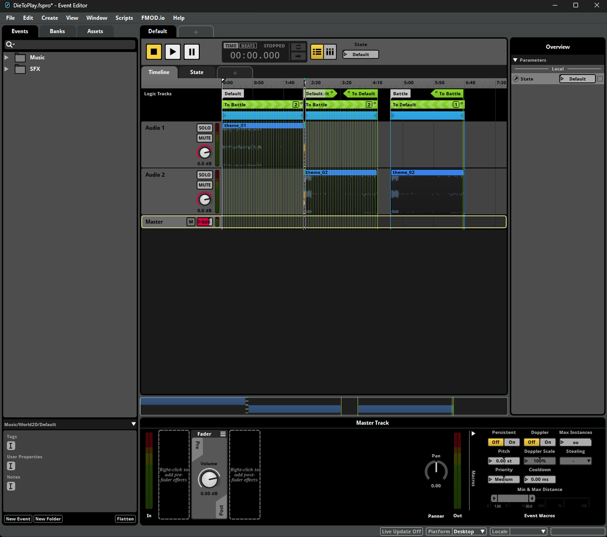 MrKvinter's tweet photo. Wiring FMOD into the project.
Feels like sitting in a cockpit for the first time 😵💫
#FMOD #gamedev #gameaudio #indiedev #sounddesign https://t.co/e5BgePFYHv