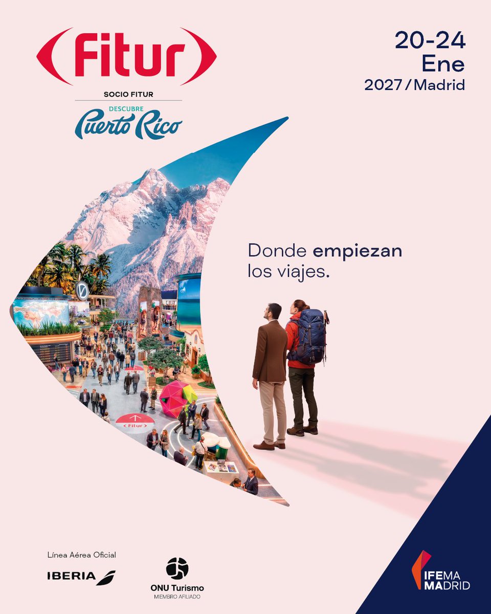 fitur_madrid's tweet photo. Tras una edición 2026 marcada por el crecimiento y la innovación, #FITUR2027 pone la mirada en una nueva etapa para seguir impulsando el turismo global. ​

Del 20 al 24 de enero de 2027, @IFEMA MADRID volverá a reunir a quienes construyen el turismo del mañana. https://t.co/6UZqjUMtCK