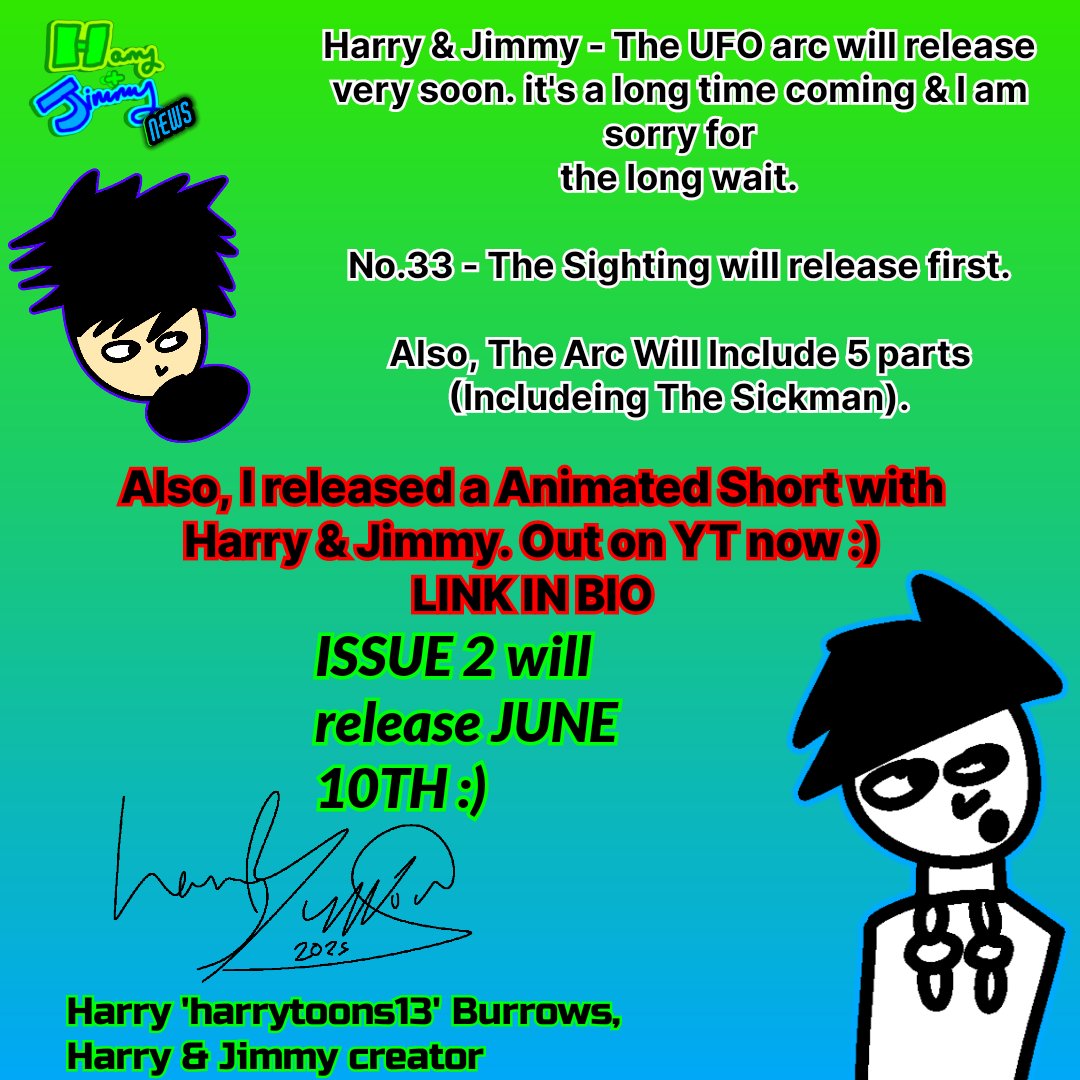 HarryandJimmy_'s tweet photo. Here is Issue 1, 2 days late.

Sorry &amp; Issue 2 will release June 10th (and on time too.)
#harryandjimmy #news https://t.co/XF5fdbC0R4