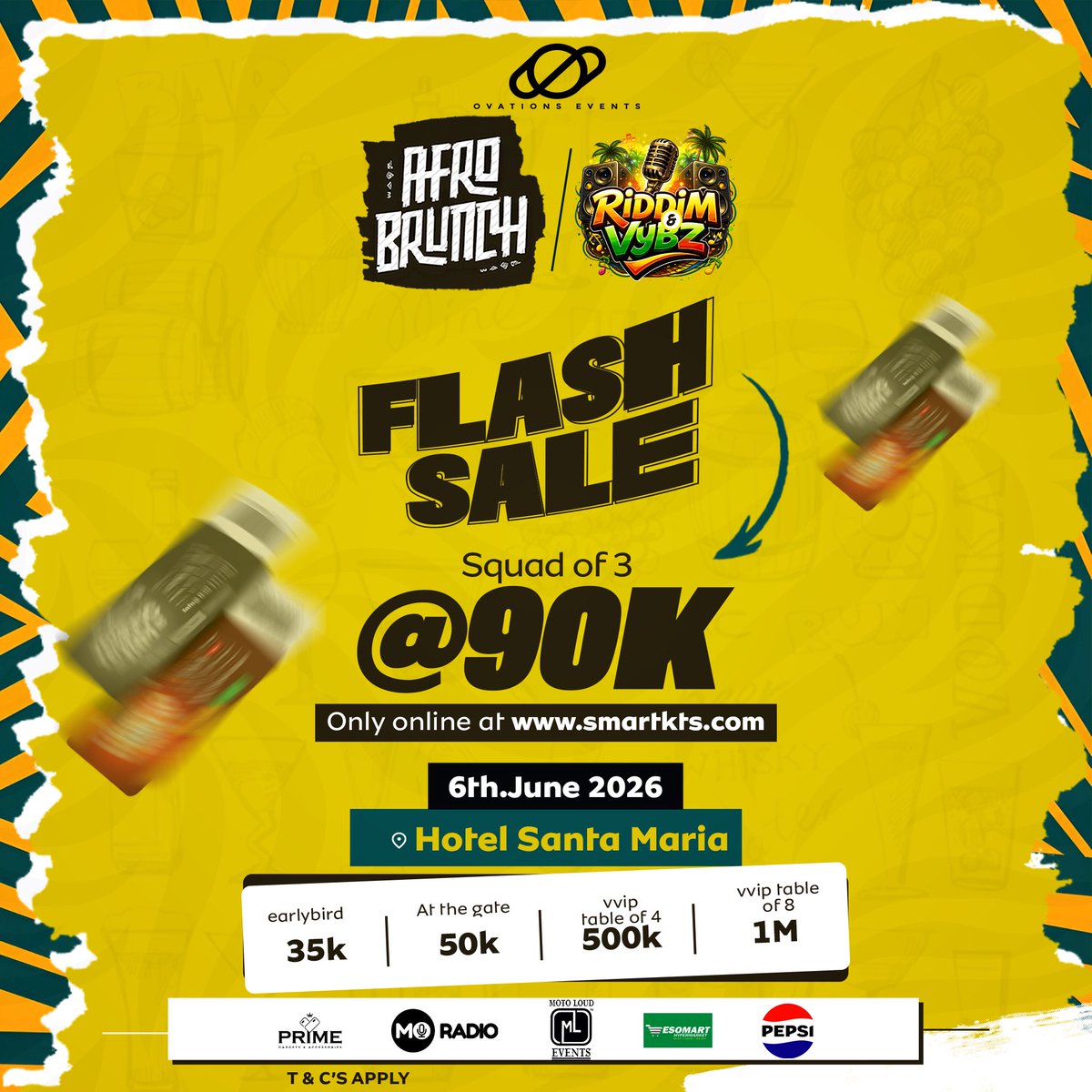 ovationsevents's tweet photo. 🚨 TODAY ONLY 🚨
12PM — 9PM ⏳

Squad of 3 tickets at ONLY 90K 🔥
Miss this and pay more later 😮‍💨

📍 Afro Brunch: Riddim &amp; Vybz
📅 6th June | Hotel Santa Maria 🎟️ https://t.co/50i2FolDDm