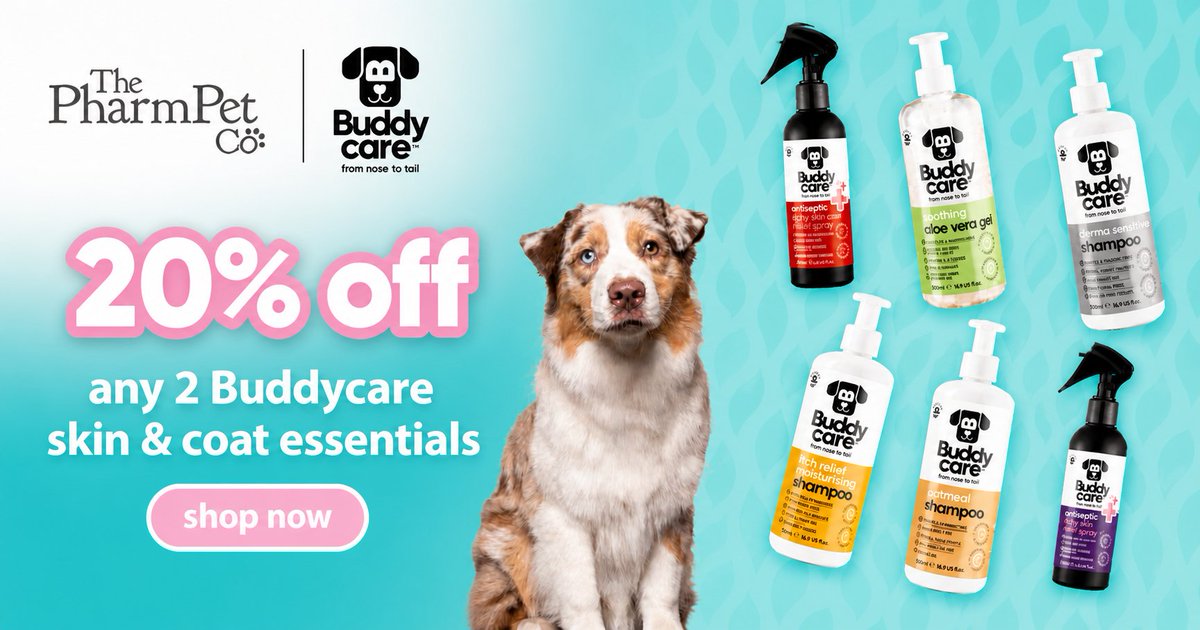 pharmpetco's tweet photo. Skin &amp; coat care made simple ✨

Treat your pet to healthier skin and a shinier coat with 20% OFF any 2 Buddycare Skin &amp; Coat Essentials, from nourishing shampoos to soothing aloe vera gels!

🛒 Shop now at The PharmPet Co: https://t.co/vF5e1nGBnJ

#petcare #dogcare #buddycare https://t.co/Am0Zn0ZuA2