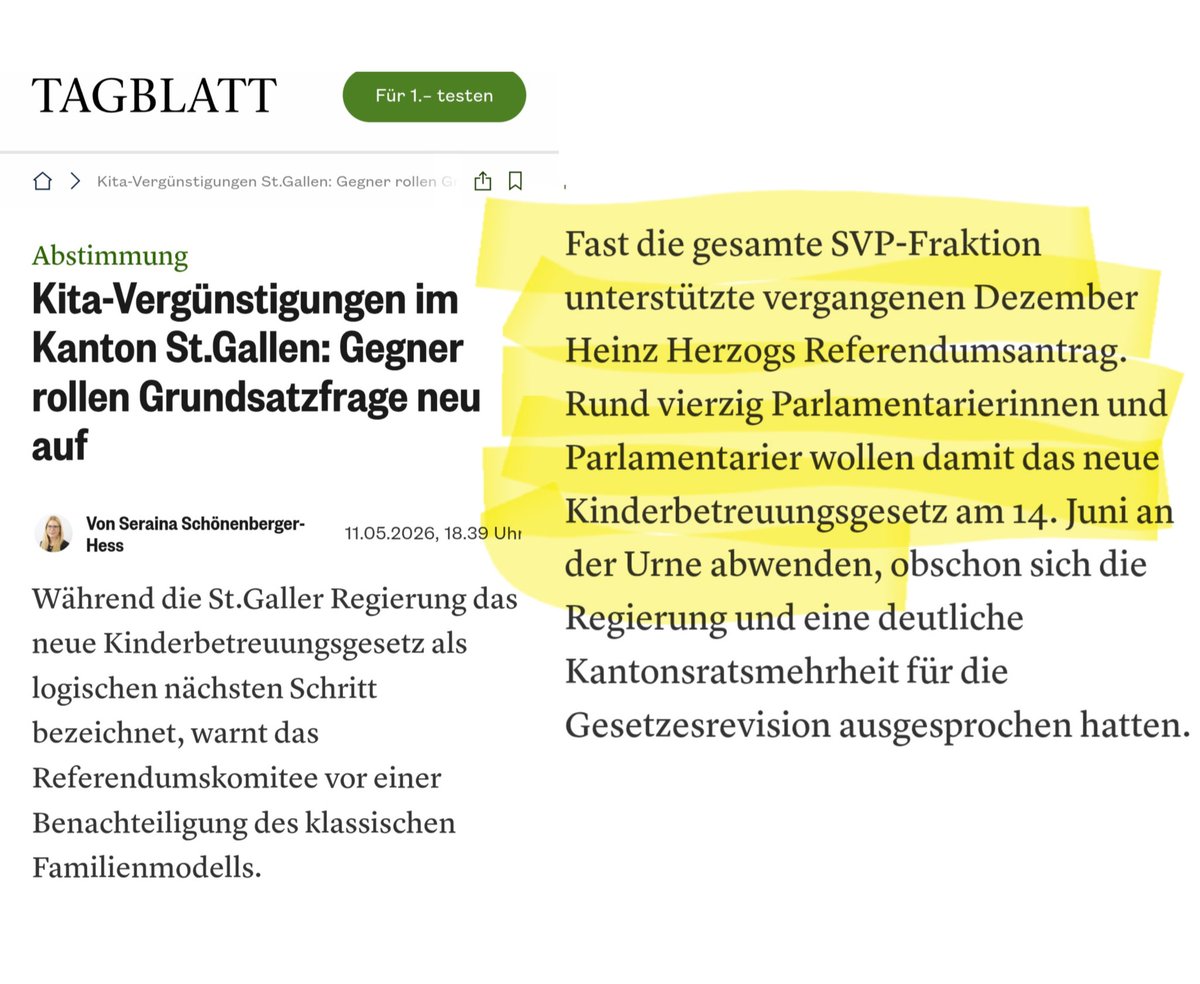 ⚠️ SVP blockiert Kita-Vergünstigungen. Traditionelles Rollenverteilung, Mamma soll zuhause bleiben.
10-Mio-Initiative will Zuwanderung stoppen.
Fazit:Rechtspopulismus schadet der Schweiz. Nein am 14. Juni!
#ChaosInitiative #SVPstaat
tagblatt.ch/ostschweiz/res…