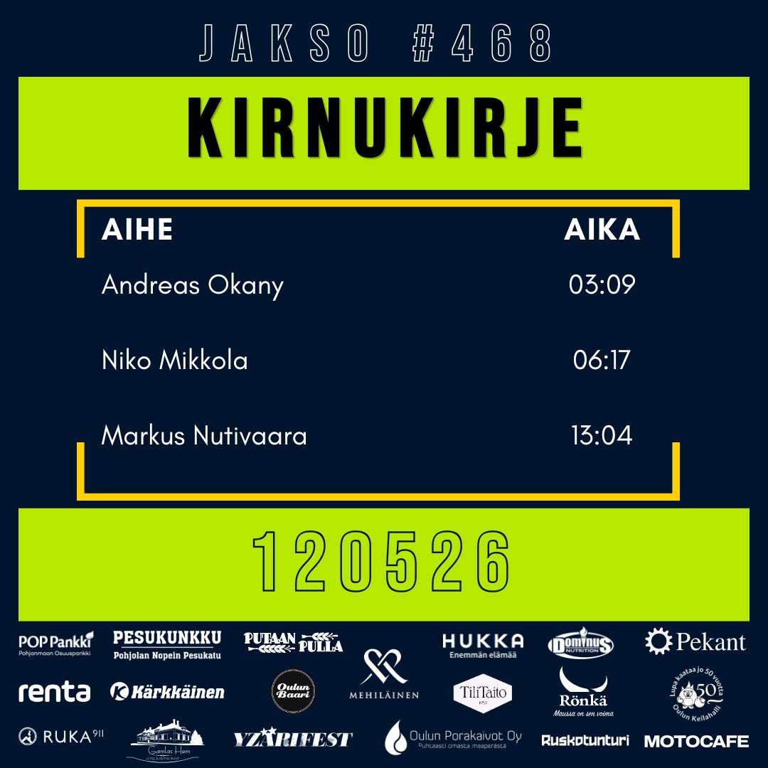 petopodi's tweet photo. Tällä kertaa Kirnukirjeessä ääneen pääsevät ensimmäisiltä kärppäjäiltä tavoitettu Andreas Okany, sekä Niko Mikkola ja Markus Nutivaara.

https://t.co/OSthDV8PZw

#Kärpät #Liiga #NHLfi #Leijonat https://t.co/N2Ctu0s5ot