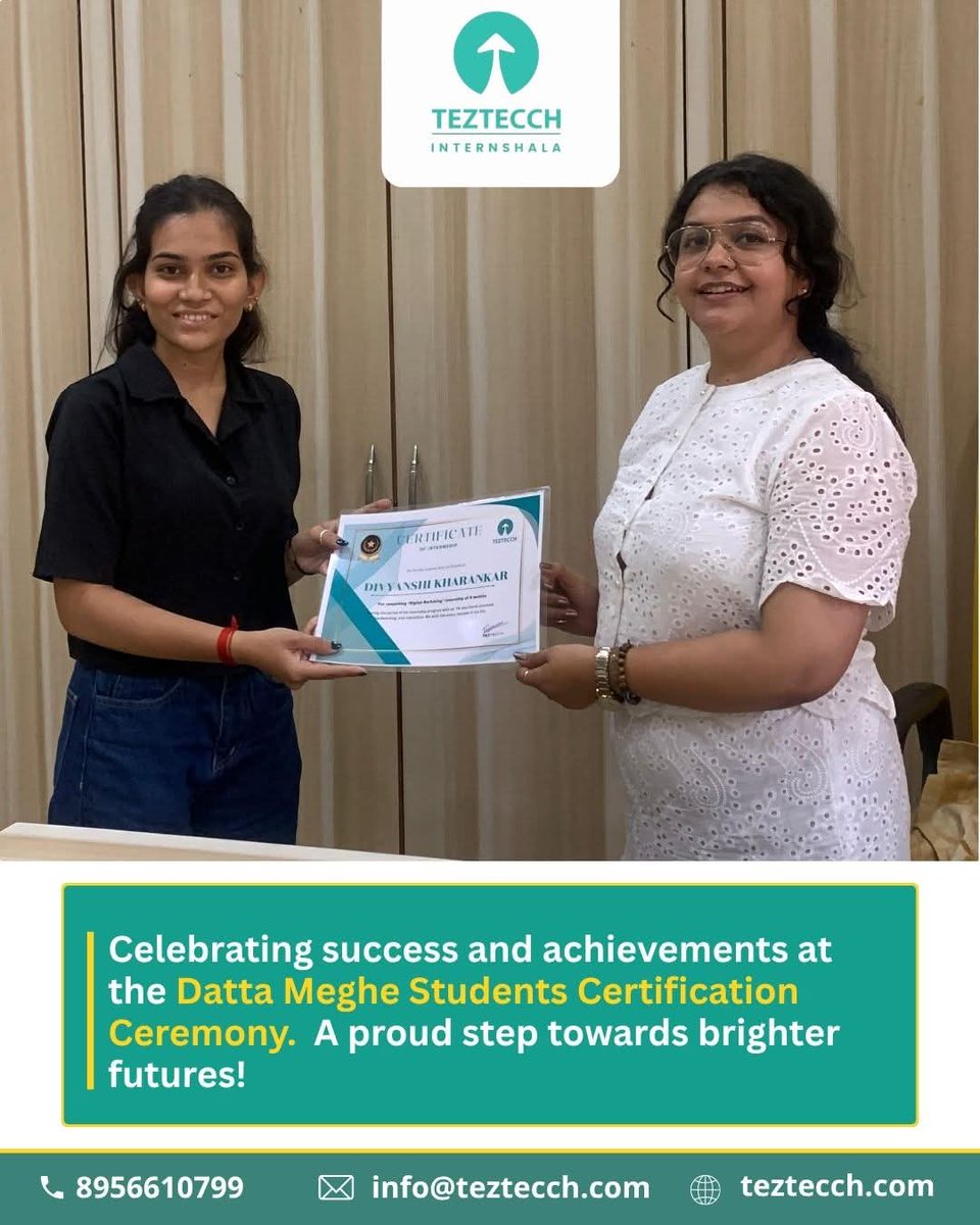 teaswini's tweet photo. Success isn’t handed over, it’s earned with dedication and hard work.
Proud to celebrate the achievements of Datta Meghe students at Teztecch Internshala.
Honored to be a part of your journey towards growth, learning, and a brighter future.
Visit us at
https://t.co/HyhAyHOW7x https://t.co/704oKFxYy8