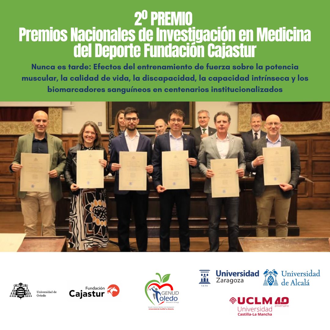 GenudT's tweet photo. 🏆 Muy agradecidos por este reconocimiento al trabajo de GENUD Toledo (UCLM) en ejercicio físico, salud y longevidad.

Seguimos generando evidencia para un envejecimiento más saludable y con mejor calidad de vida. 🔬

🔗https://t.co/exV3igb1ts https://t.co/aDHFm3jXKd