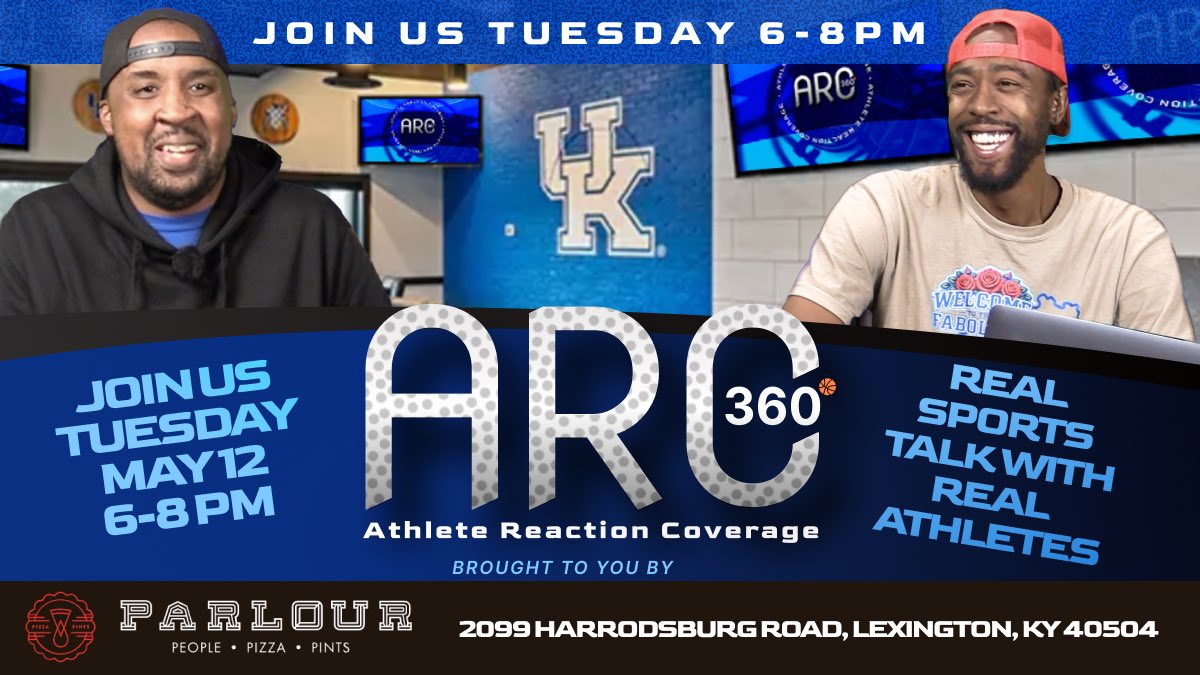 ARC360Pod's tweet photo. Tonight at 6PM: ARC 360 at The Parlour Pizza &amp; Pints in Lexington!
UK Basketball talk, recruiting news &amp; more with the ARC 360 crew. Pull up, grab a pint, and join the conversation.
Big thanks to @TheParlourLex for hosting us!
Big Blue fans — let’s see you there! 🏀
#UKBasketball https://t.co/kHiVhzmDT2
