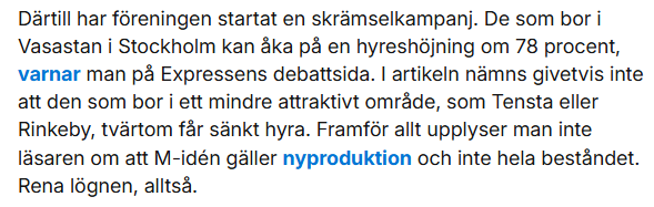 hofverberg's tweet photo. Här försöker @ExpressenLedare få det till att @moderaterna endast vill tillämpa "trygghetshyra" (marknadshyra) i nyproduktion, och anklagar oss för att ljuga. Tips att läsa ordentligt först, "nya kontrakt" är varje gång nån flyttar, inte bara nyproduktion. #bopol https://t.co/DZrMjBGThZ