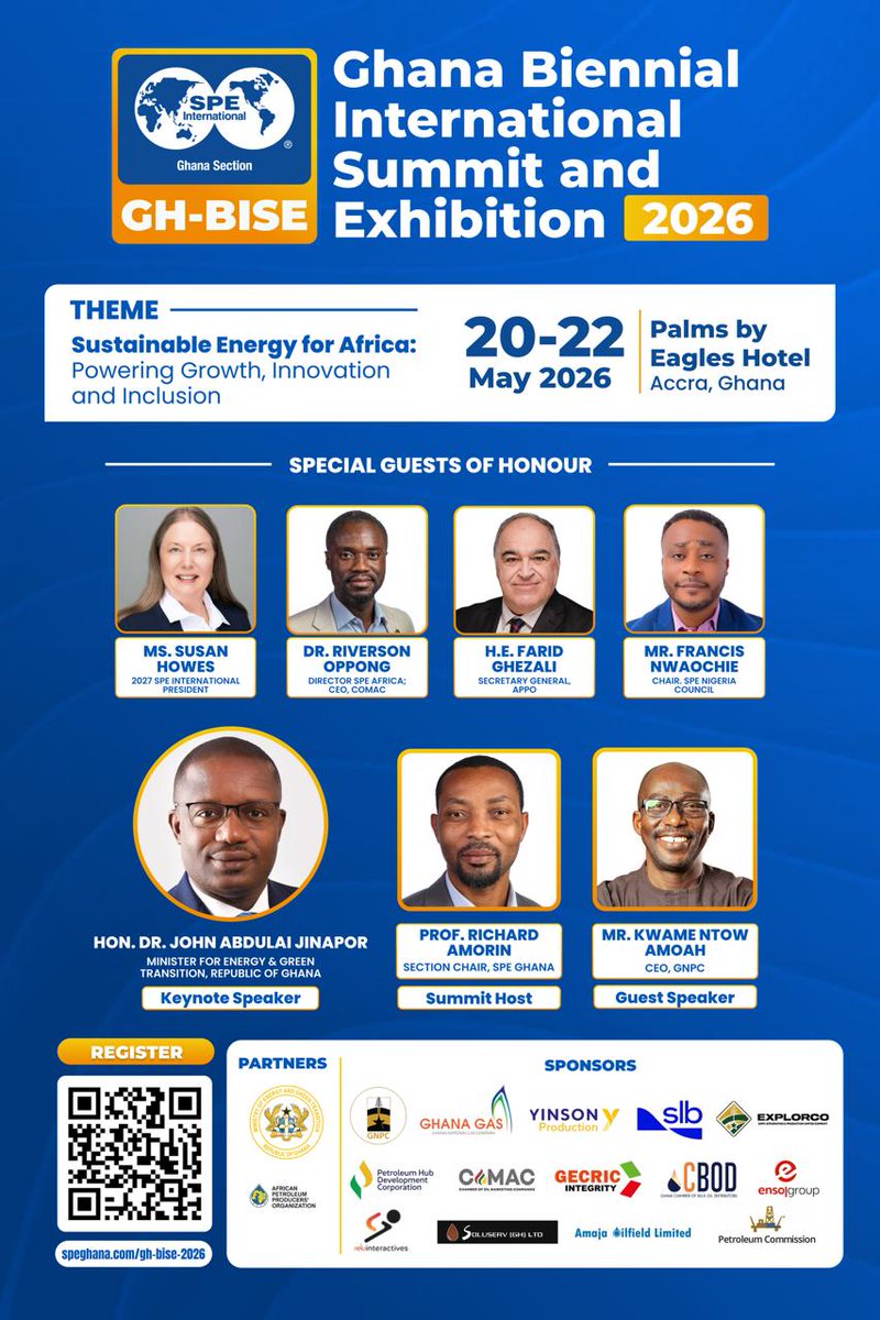 SpeGhana's tweet photo. The countdown is almost over, and the stage is set for one of the biggest energy gatherings in Ghana and across Africa, GHBISE 2026!

This is more than a conference, it is a platform to connect, collaborate, learn, and lead
We look forward to welcoming you to Accra
#GHBISE26 https://t.co/zb1ry0qYfL