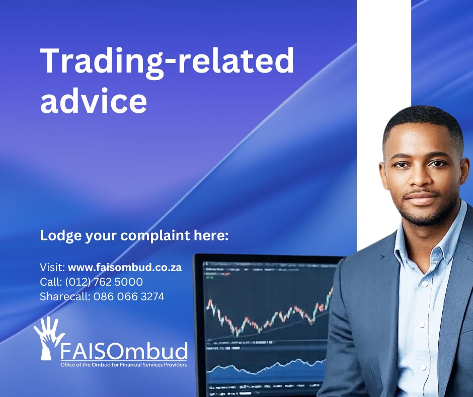 faisombud's tweet photo. Investment advice relating to managed portfolios, forex trading, or online trading platforms must align with your experience level, financial goals, and risk tolerance.

Complaints may arise where:

• High-risk products were recommended without proper assessment

• Risks, costs, or liquidity limitations were not explained

• Performance expectations were misrepresented

• Advice resulted in financial prejudice

Where advice was provided by an authorised FSP and the complaint remains unresolved, the FAIS Ombud may consider the matter.

Lodge your complaint here: https://t.co/PzyQV6sxKl or call (012) 762 5000; Sharecall 086 066 3274 for assistance