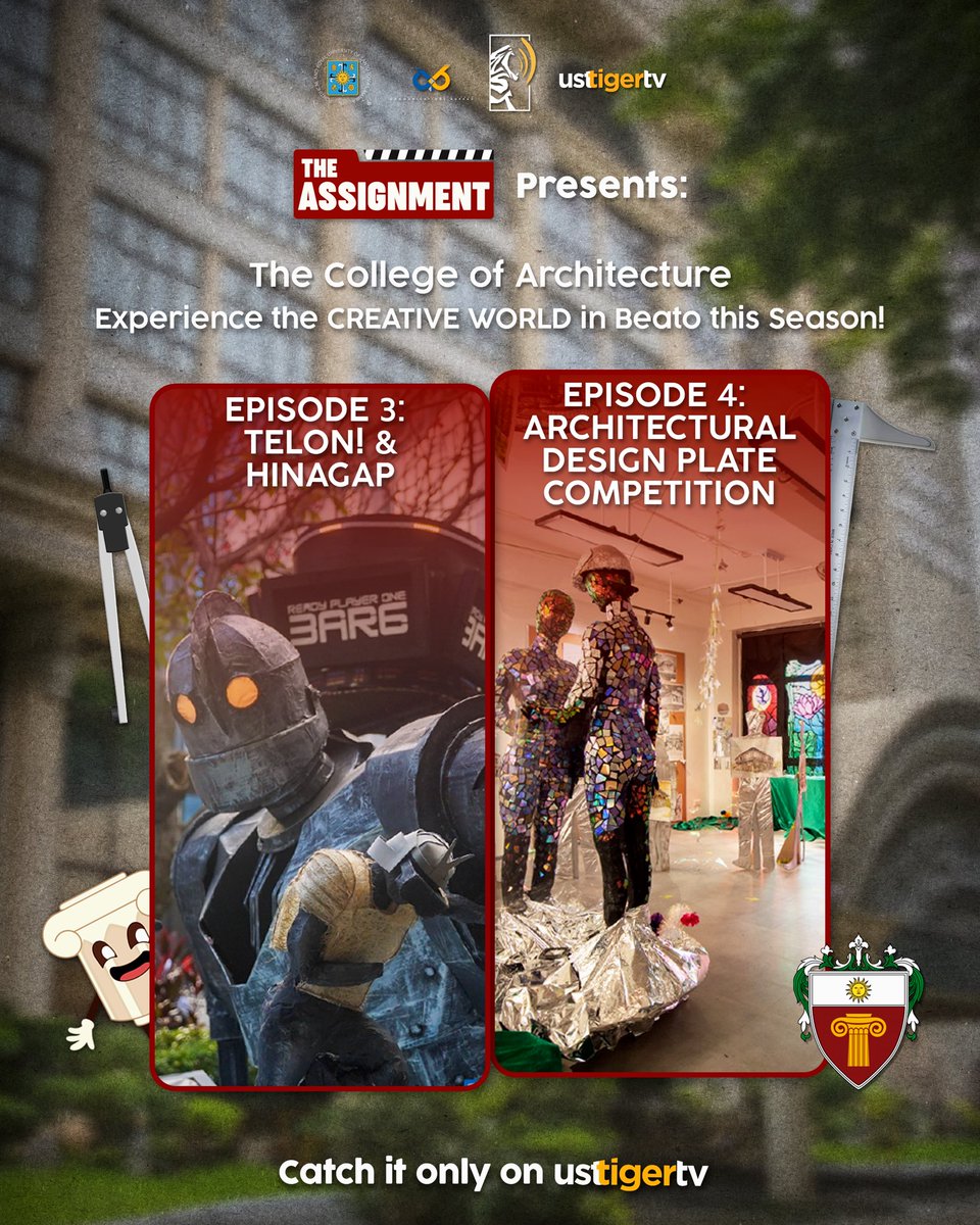 ustigertv's tweet photo. THE ASSIGNMENT TAKES ON BEATO 📚

The Assignment heads to Beato as the UST College of Architecture takes the spotlight. Episode 3 features the HINAGAP and TELON Competitions, while Episode 4 looks into the Architectural Design Plate Competition. 🎨🖌️

#TheAssignment
#TTVInTheLoop https://t.co/r9ZXDVYGGb