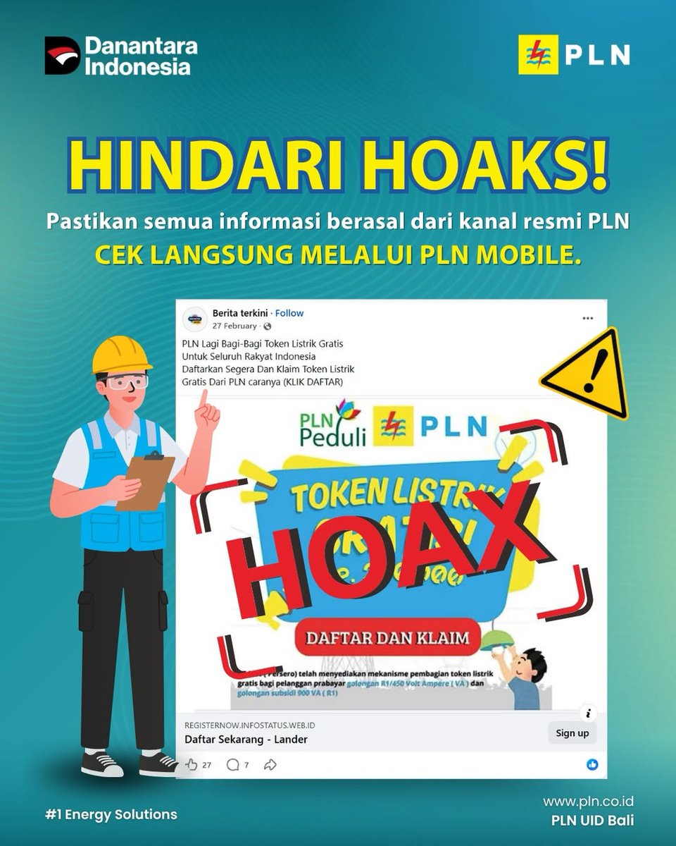 JoviJava41743's tweet photo. Hai, Semeton Electrizen ⚡️

Hindari hoaks 😉
Pastikan info dari kanal resmi PLN.

Cek langsung di PLN Mobile 😊

#PLNUIDBali #PLNUntukSemua #PLNUntukIndonesia #MelayaniSepenuhHati https://t.co/tKkgxNI1wm