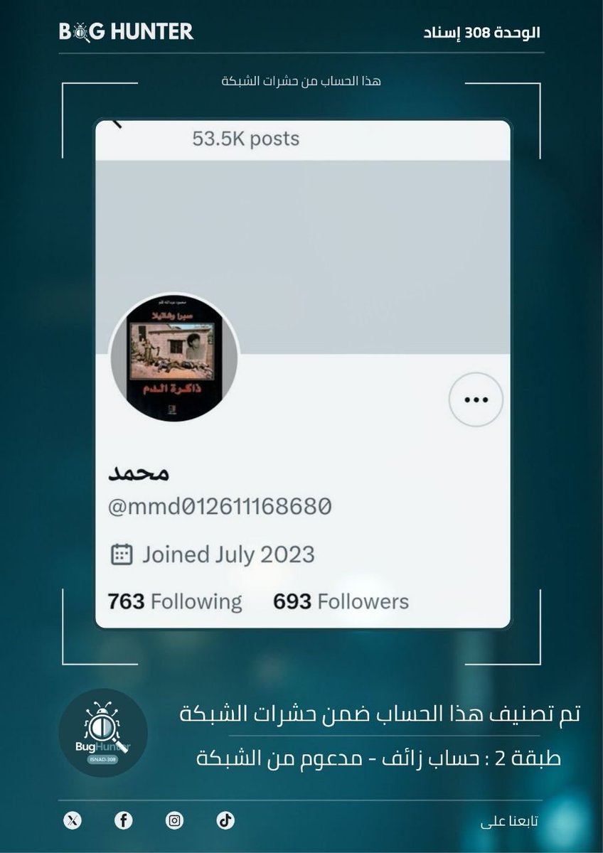 Braiiv112's tweet photo. تحذير: 
فريق @bughunter_App أجرى تحقيقاً دقيقاً بشأن الحساب: https://t.co/8O2TQJnGxM
ويوصي بحظره والتبليغ عنه
- التقييم: حساب زائف (تصنيف: طبقة2 - ذباب إلكتروني) مدعوم من الشبكة.

- أنشطة مرصودة:
نشر خطاب تخذيل ممنهج +ترويج رواية العدو. https://t.co/kItmNVpnOo