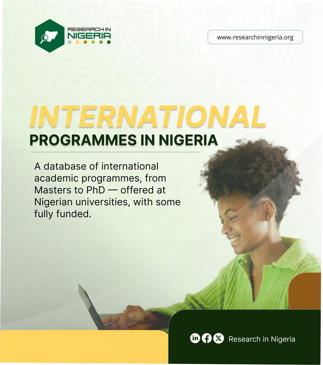 ResearchinNig's tweet photo. Here are 5 International Programs offered in Nigeria to check out this week.

1. Master of Science
Maternal and Child Heath Policy
Bayero University, Kano
https://t.co/9KKiA60r3t

2. Master of Science
OFFSHORE ENGINEERING
University of Port Harcourt
https://t.co/rlN5GmT3Qz

3. Master of Science
Nursing Sciences (Reproductive Health)
University of Benin
https://t.co/MrI1dQ7rJF

4. Master of Science
Medicinal Plant Research and Drug Development
University of Ibadan
https://t.co/XDZL3sQeEf

5. Master of Midwifery and Child Health Nursing
University of Port Harcourt
https://t.co/6RtgyATh45

Follow for more!