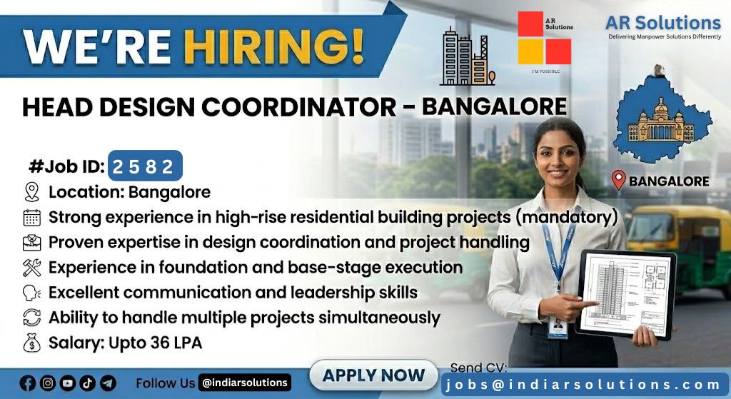indiarsolutions's tweet photo. 🏗️ We’re Hiring: Head Design Coordinator!

Job ID: 2582
Location: Bangalore

CV to jobs@indiarsolutions.com or DM us directly.

#Hiring #BangaloreJobs #DesignCoordinator #CivilEngineering #ConstructionJobs #HighRiseProjects #ARSolutions #JobOpening #EngineeringLeadership https://t.co/OPqgad5bwT