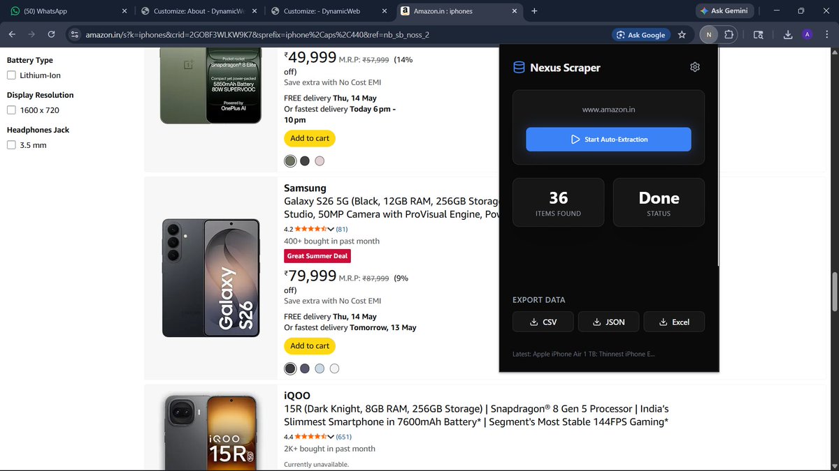 0x_Aigent's tweet photo. Still importing products one by one to Shopify/WooCommerce?
I got tired of broken paid scrapers, so I built Nexus Scraper.
Scrape products → clean CSV/Excel → bulk upload. https://t.co/Cc0LF9E0F6