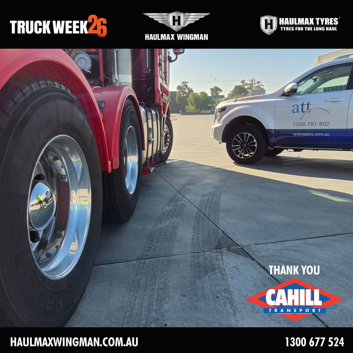 HaulmaxTyres's tweet photo. On behalf of Haulmax Tyres and Haulmax Wingman National Tyre Solutions, thank you to Cahill Transport for having us along today and for the opportunity to spend time with your team.
#TruckWeek26 #HaulmaxTyres #HaulmaxWingman https://t.co/UsXqceYybT