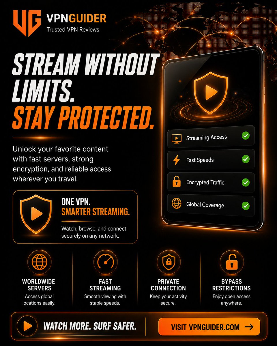 vpnguider's tweet photo. STREAM WITHOUT LIMITS WITH VPNGUIDER – UNLOCK GLOBAL CONTENT SECURELY

Tired of geo-blocks killing your streaming vibe? VPNGuider connects you to fast servers and unbreakable encryption so you can watch what you want, wherever you are.

#VPNGuider #StreamSmart #UnlockContent #VPNStreaming #FastVPN #SecureStreaming #BypassRestrictions #GlobalAccess #StreamingVPN #OnlinePrivacy