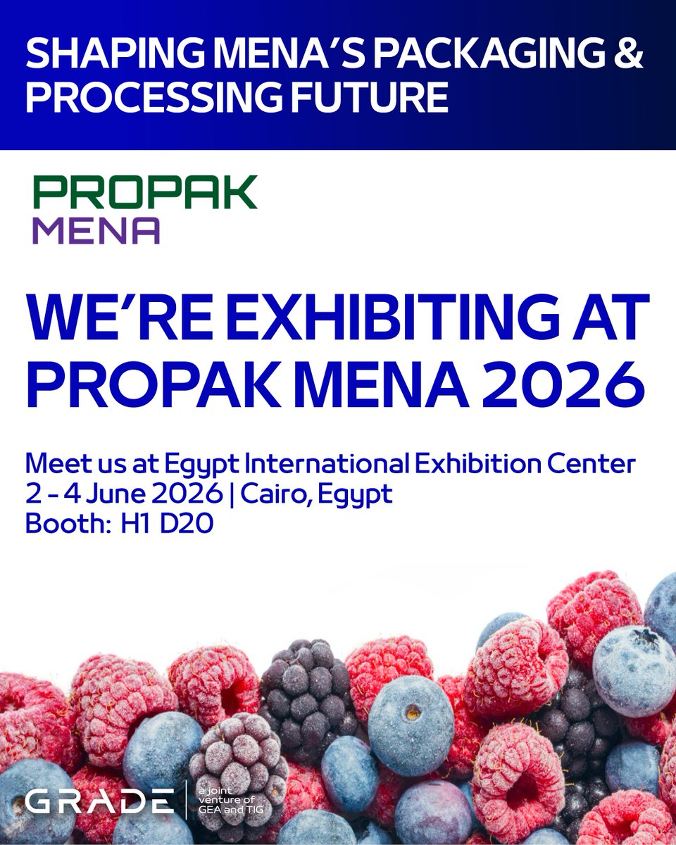 GeaGrade's tweet photo. The future of packaging and processing is taking shape in Cairo, Egypt.
We are excited to bring our expertise to ProPak MENA 2026, Visit us at the Egypt International Exhibition Center
Date: 2–4 June 2026 | Booth: H1 D20
See you in Cairo
#propakMENA #exhibition #industrialcooling https://t.co/WYYQW7oWGo