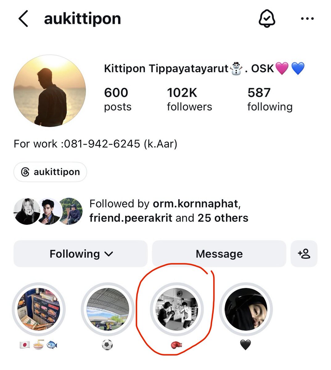 truth1298665's tweet photo. Guess who also loves boxing. Aukittipon really loves boxing, he even has an Instagram highlight dedicated to boxing. So who does Orm usually do boxing with?

#auorm #Ormkornnaphat‌ #aukittipon https://t.co/9TMixmKd7l