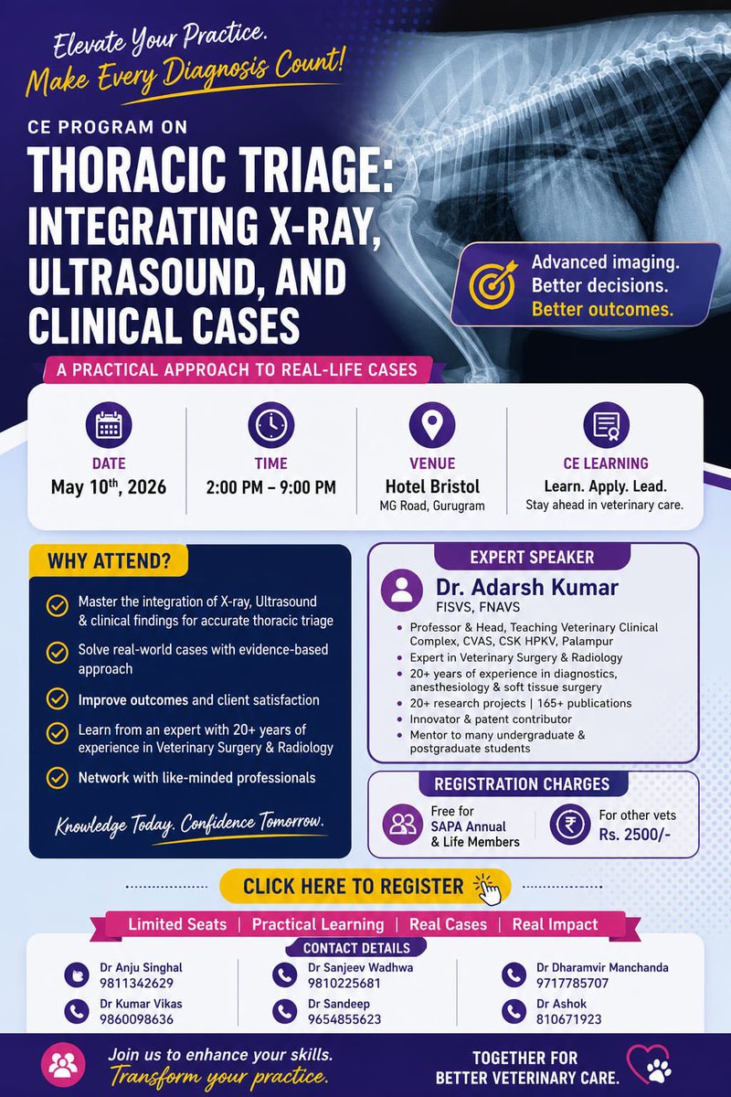 adarshkumarvet's tweet photo. Conducted #continuing #education programme on #veterinary #radiology organised by @SAPA @gurugram https://t.co/88S7KzrDT7