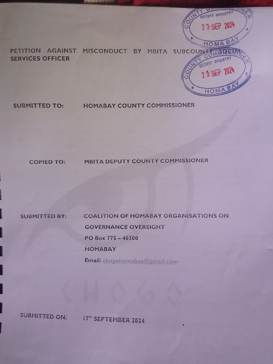 CHOGO_043's tweet photo. Petition submitted 5obthe county government of Homa Bay to enhance public services delivery to the people in 2024. #TUNU
#SocialAccountability https://t.co/n5fZ0Jgrtf