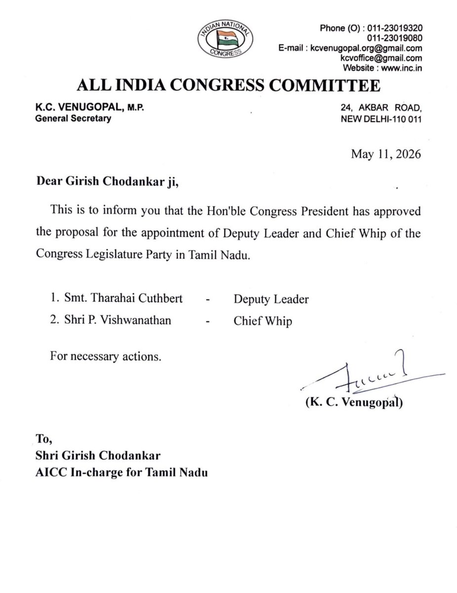 TharahaiC's tweet photo. I express my heartfelt thanks to the All India Congress Committee leadership for approving my appointment as the Deputy Leader of the Congress Legislative Party, Tamil Nadu.

@INCIndia #CongressinAssembly https://t.co/q2zzSVCBT9