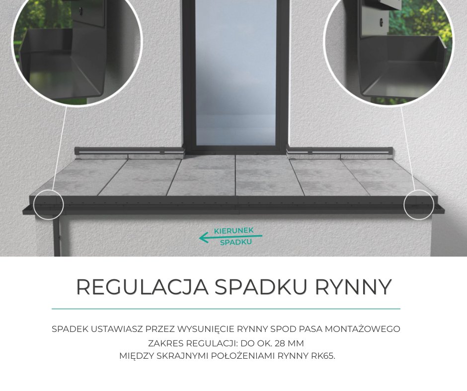 Renoplast_PL's tweet photo. Jak wyregulować spadek rynny RK65?

W systemie RK65 spadek ustawiasz przez wysunięcie rynny spod pasa montażowego na profilu okapowym.

Zakres regulacji: do ok. 28 mm.

#Renoplast #RK65 #odwodnienietarasu #taras #balkon https://t.co/ycpl2Nbss2