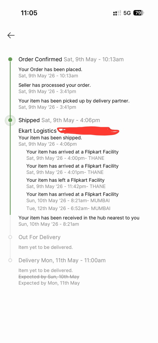 ThatHungryBloke's tweet photo. @flipkartsupport We’re on 12th May, and yet @Flipkart app still shows 11th May as my delivery date!! Just amazing how honest and accurate they are. And of course, my order got delayed, YET AGAIN!!! @flipkartsupport https://t.co/3ryQ1e3Wf6